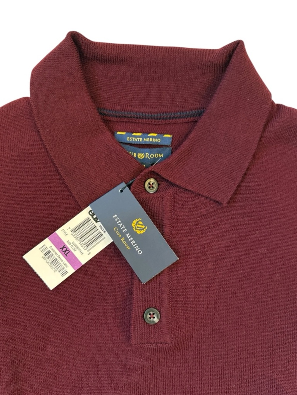 Club Room Merino Wool Polo Sweater XXL Burgundy Collared Knit Preppy New Mens